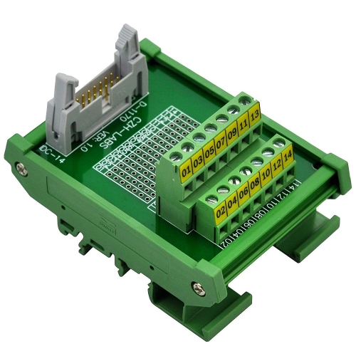 CZH-LABS DIN Rail Mount IDC-14 Male Header Connector Breakout Board Interface Module, IDC Pitch 0.1", Terminal Block Pitch 0.2"