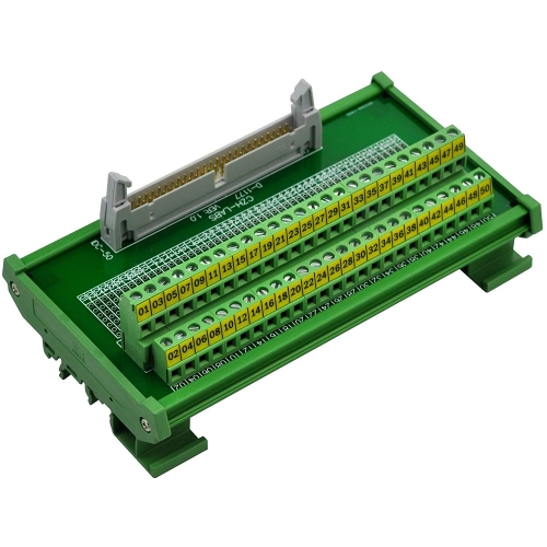 CZH-LABS DIN Rail Mount IDC-50 Male Header Connector Breakout Board Interface Module, IDC Pitch 0.1", Terminal Block Pitch 0.2"