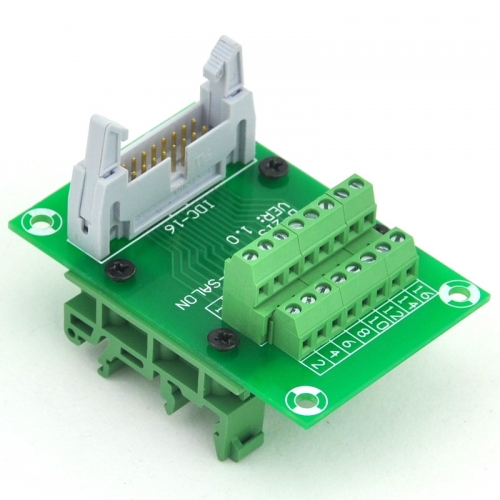 ELECTRONICS-SALON IDC16 Header Interface Module with Simple DIN Rail Mounting feet.