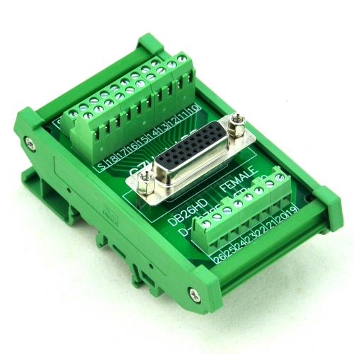 CZH-LABS DIN Rail Mount D-SUB DB26HD Female Header Interface Module, DSUB Breakout Board.