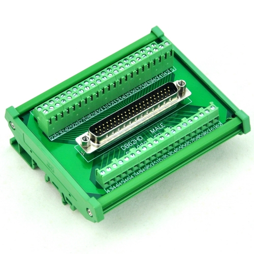 CZH-LABS DIN Rail Mount D-SUB DB62HD Male Header Interface Module, DSUB Breakout Board.