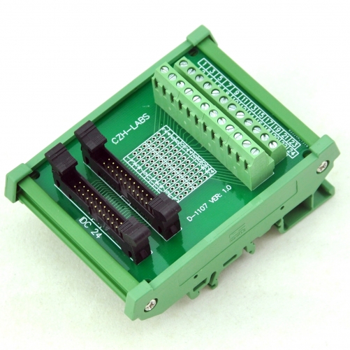 CZH-LABS DIN Rail Mount Dual IDC-24 Pitch 2.0mm Male Header Interface Module, Breakout Board.