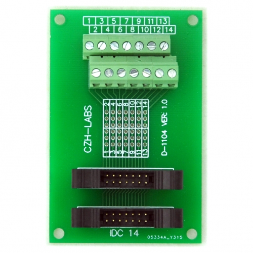 CZH-LABS Dual IDC-14 Pitch 2.0mm Male Header Terminal Block Breakout Board.
