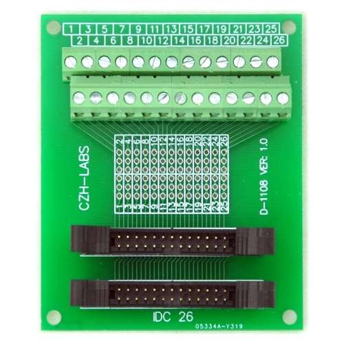 CZH-LABS Dual IDC-26 Pitch 2.0mm Male Header Terminal Block Breakout Board.