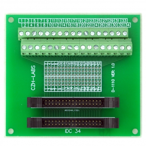 CZH-LABS Dual IDC-34 Pitch 2.0mm Male Header Terminal Block Breakout Board.