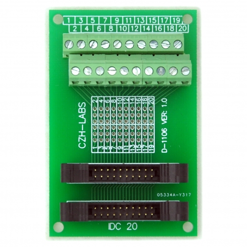 CZH-LABS Dual IDC-20 Pitch 2.0mm Male Header Terminal Block Breakout Board.