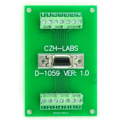 CZH-LABS 14-pin 0.05" Mini D Ribbon/MDR Female Breakout Board, SCSI, Terminal Module.