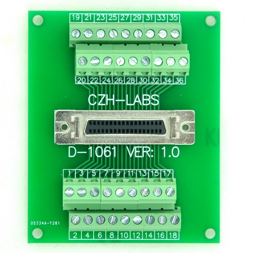 CZH-LABS 36-pin Half-Pitch/0.05" D-SUB Female Breakout Board, DSUB, SCSI, Terminal Module.