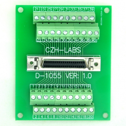 CZH-LABS 40-pin Half-Pitch/0.05" D-SUB Female Breakout Board, DSUB, SCSI, Terminal Module.