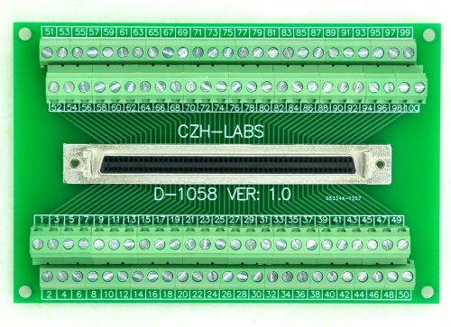 CZH-LABS 100-pin Half-Pitch/0.05" D-SUB Female Breakout Board, DSUB,SCSI,Terminal Module.