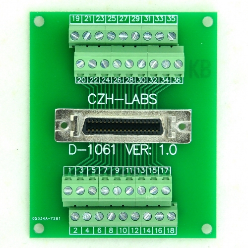 CZH-LABS 36-pin 0.05" Mini D Ribbon/MDR Female Breakout Board, SCSI, Terminal Module.