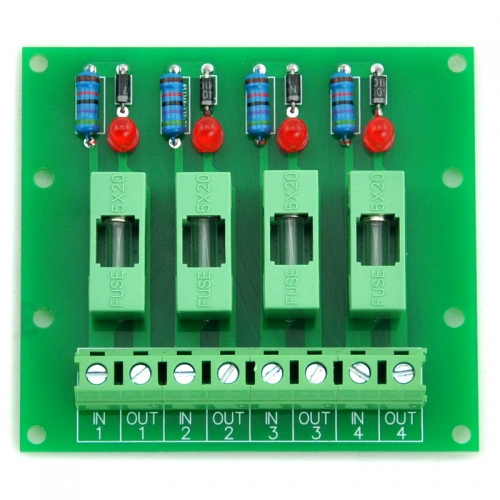 Electronics-Salon 5~48VDC 4 Channel Fuse Board, with Fuse Fail Indication.