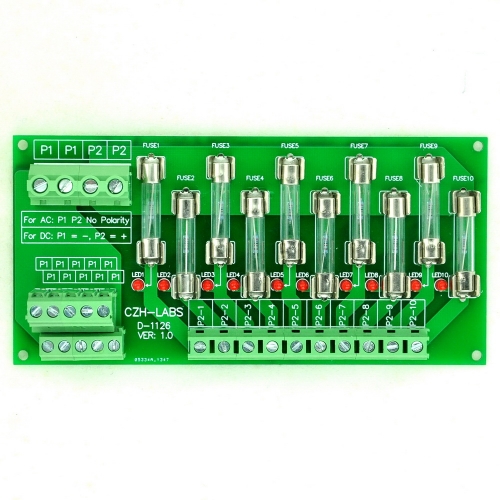 CZH-LABS 180~250VAC Panel Mount 10 Position Power Distribution Fuse Module Board.