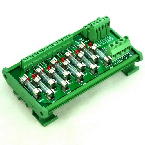 CZH-LABS DIN Rail Mount 80~140VAC 10 Position Power Distribution Fuse Module Board.