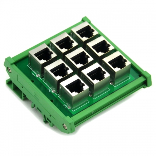 ELECTRONICS-SALON RJ45 8P8C 9-Way Buss Board DIN Rail Mount Interface Module.