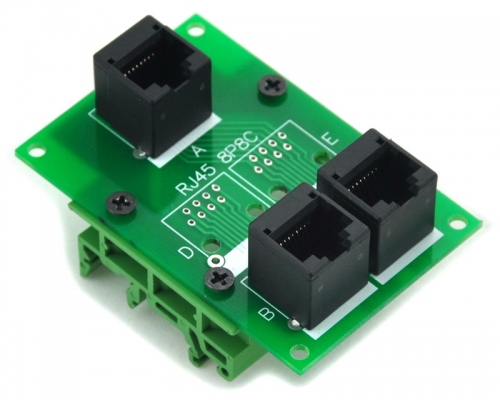 ELECTRONICS-SALON RJ45 8P8C Splitter Board Interface Module with Simple DIN Rail Mounting Feet.