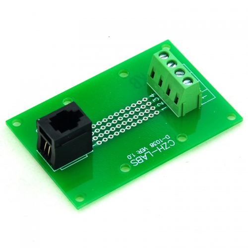 CZH-LABS RJ9 4P4C Vertical Jack Breakout Board, Terminal Block Connector.