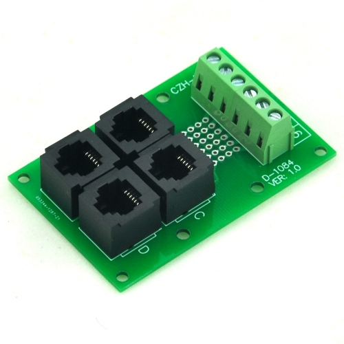 CZH-LABS RJ11/RJ12 6P6C Jack 4-Way Buss Breakout Board, Terminal Block, Connector.