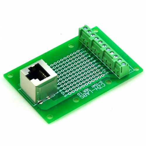 CZH-LABS RJ50 10P10C Vertical Shielded Jack Breakout Board, Terminal Block Connector.