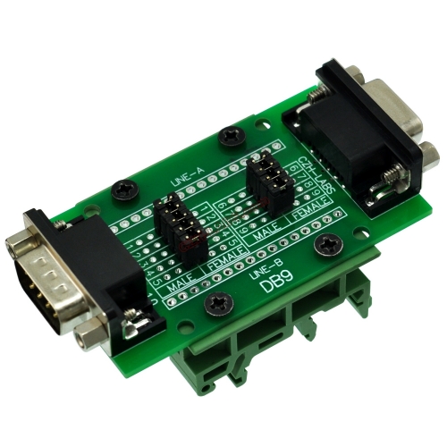 CZH-LABS DIN Rail Mount D'sub DB9 Diagnostic Test Breakout Board, DSUB DB9 Connector Male to Female.