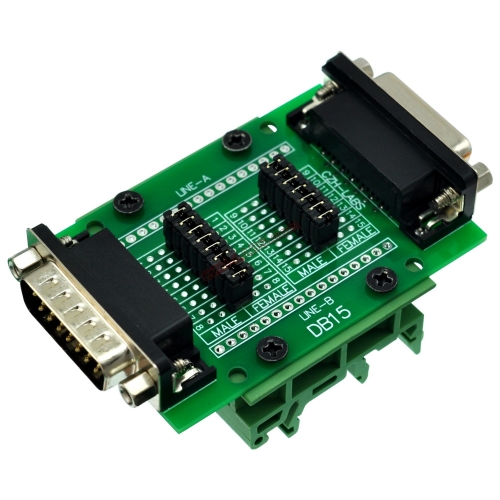 CZH-LABS DIN Rail Mount D'sub DB15 Diagnostic Test Breakout Board, DSUB DB15 Connector Male to Female.