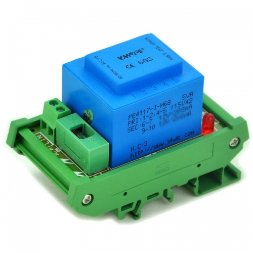 CZH P 230VAC, S 2x 12VAC, 5VA DIN Rail Mount Power Transformer Module, D-1005T/P.