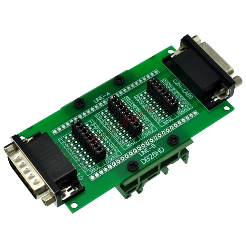 CZH-LABS DIN Rail Mount D'sub DB26HD Diagnostic Test Breakout Board, DSUB DB26HD Connector Male to Female.