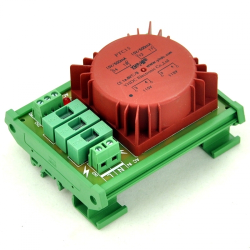 CZH P 230VAC, S 2x 15VAC, 15VA DIN Rail Mount Toroidal Power Transformer Module.