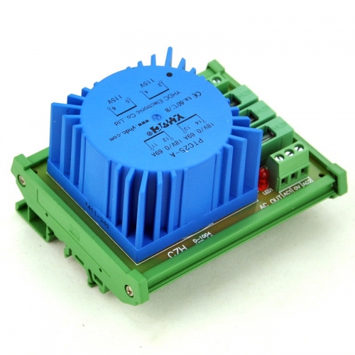 CZH P 115VAC, S 2x 18VAC, 25VA DIN Rail Mount Toroidal Power Transformer Module.