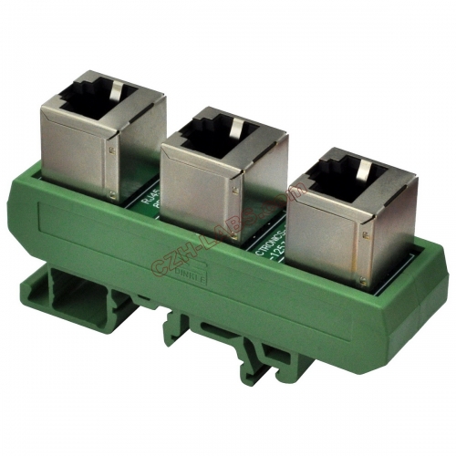 Slim DIN Rail Mount RJ45 8P8C 3 Jacks Splitter Buss Board Interface Module.