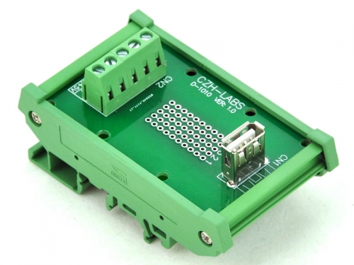 CZH-LABS DIN Rail Mount USB Type A Female Vertical Jack Module Board.