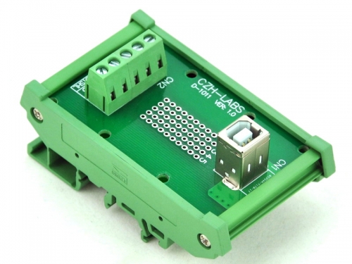 CZH-LABS DIN Rail Mount USB Type B Female Vertical Jack Module Board.