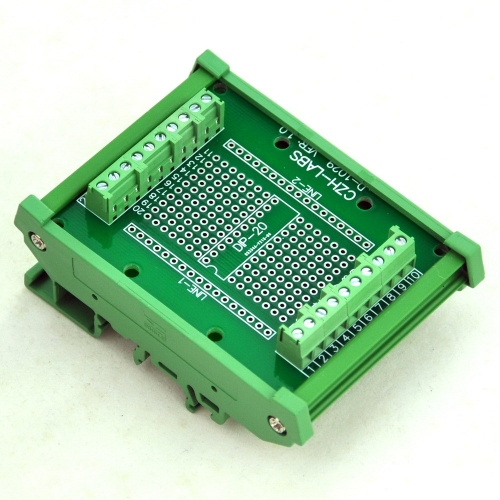 DIP-20 Component to Screw Terminal Adapter Board, w/HQ DIN Rail Mount Carrier.