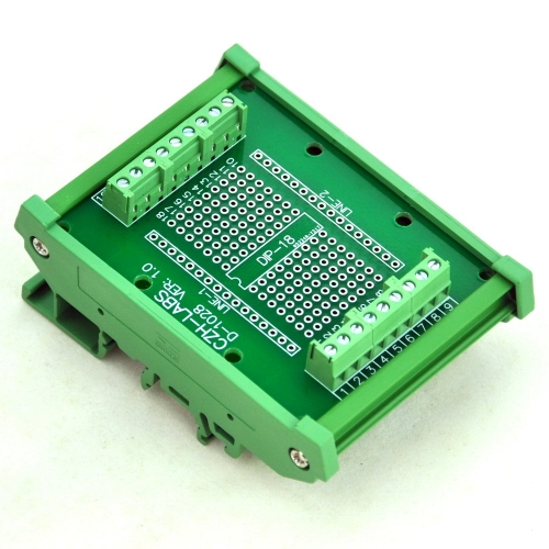 DIP-18 Component to Screw Terminal Adapter Board, w/HQ DIN Rail Mount Carrier.