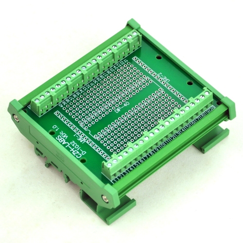 DIP-40 Component to Screw Terminal Adapter Board, w/HQ DIN Rail Mount Carrier.
