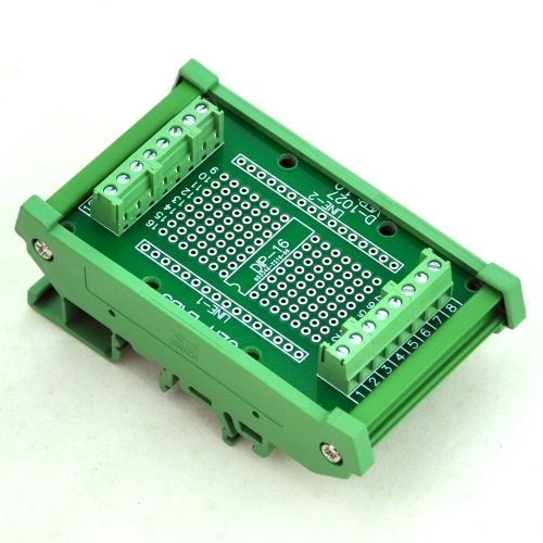 DIP-16 Component to Screw Terminal Adapter Board, w/HQ DIN Rail Mount Carrier.