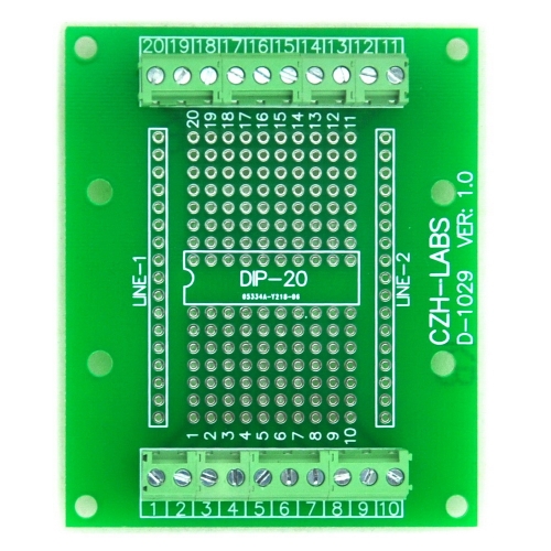 DIP-20 Component to Screw Terminal Block Adapter Board, DIP20 PCB.