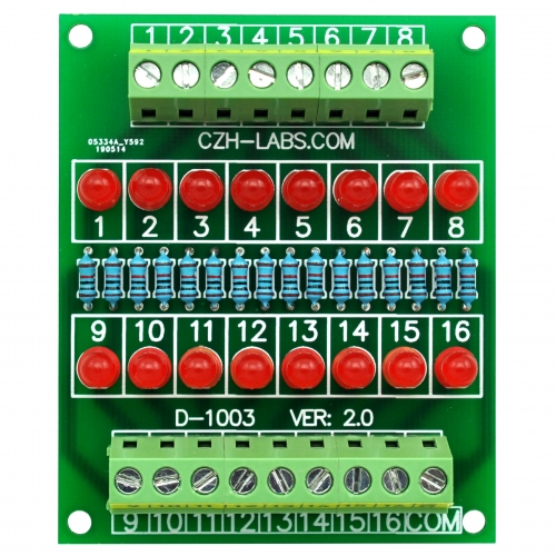 16 LEDs Indicator Light Board, Support 5~50VDC Common Positive/Negative.