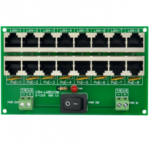 CZH-LABS 8 Ports Passive RJ45 PoE Power Injection Board, Power Over Ethernet Injector Module.