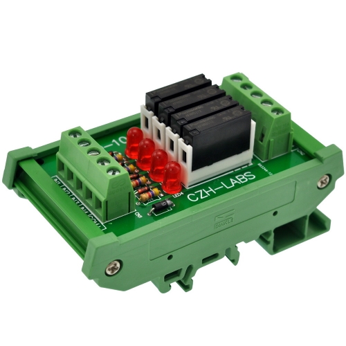 CZH-LABS Slim DIN Rail Mount DC12V Sink/NPN 4 SPST-NO 5A Power Relay Module, APAN3112