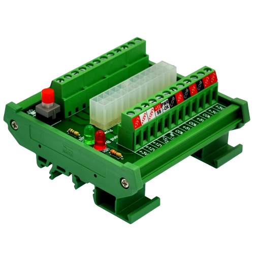 Electronics-Salon DIN Rail Mount 24/20-pins ATX DC Power Supply Breakout Board Module.