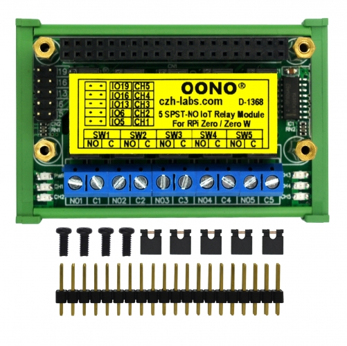 DIN Rail Mount 5 SPST-NO RPi IoT Power Relay Module for Raspberry Pi Zero / Zero-W