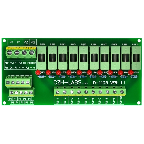 CZH-LABS 80~140VAC Panel Mount 10 Position Power Distribution Fuse Module Board.