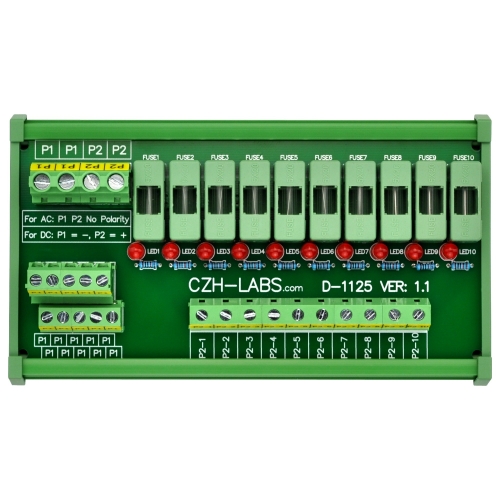 CZH-LABS DIN Rail Mount AC 24V-250V 10 Position Power Distribution Fuse Module Board