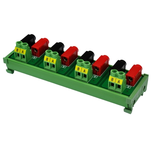 Banana Jack Breakout Board Module, DIN Rail Mount, 4 x 2 Positions