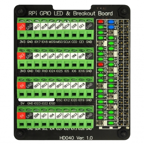 RPi GPIO Status LED & Terminal Block Breakout Board HAT for Raspberry Pi A+ 3A+ B+ 2B 3B 3B+ 4B