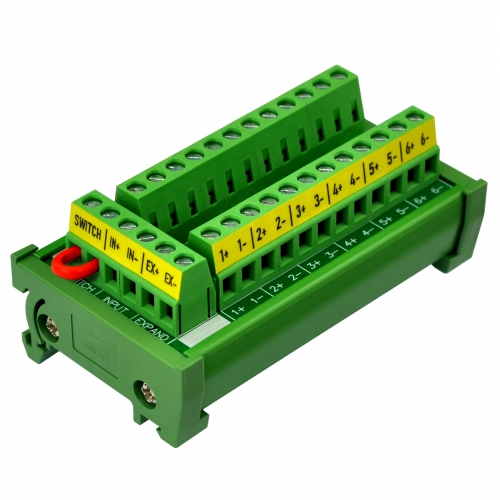 DIN Rail Mount 16Amp 12 Position Terminal Block Distribution Module, with External Switch and Expand Port