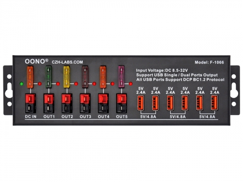 40Amp DC Power Splitter Distribution Module, 5 Powerpole Ports and 6 USB Ports Output, OONO F-1066