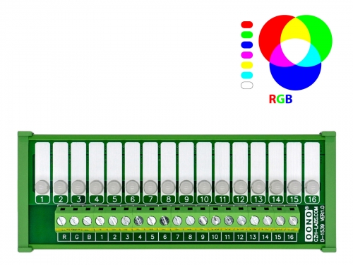 DIN Rail Mount 16 RGB LED Indicator Light Module, DC5 - 32V, Red Green Blue