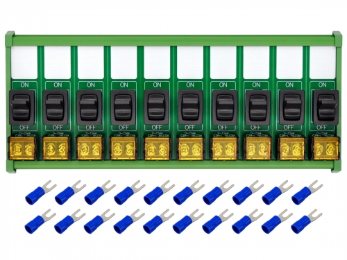 DIN Rail Mount 10 Channel Paddle Rocker Switch Module, 10Amp 250VAC / 50VDC